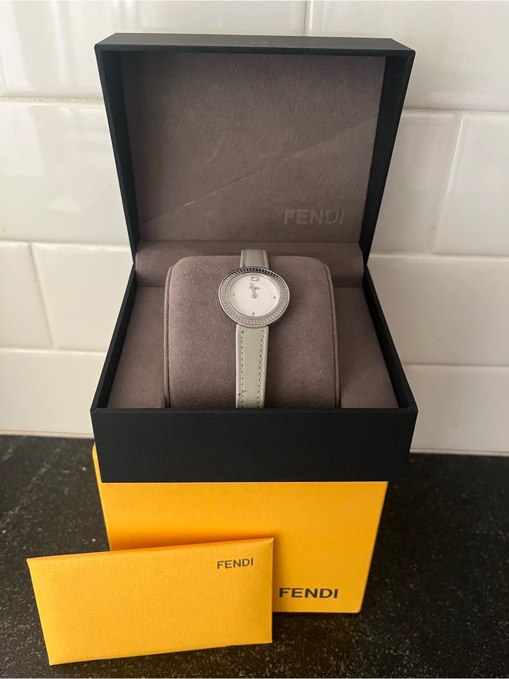 Fendi Women's Silver Dial Watch  Leather Gray  Strap